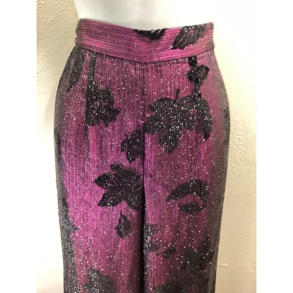 ZION NY Purple Black Metallic Floral Evening Wide 90s High Waist Pants S 27w Hot - Picture 7 of 14